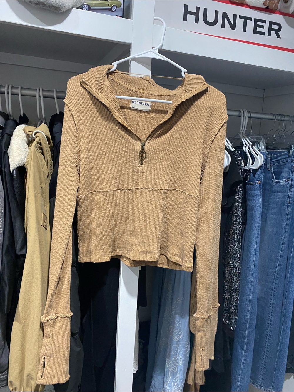 We the free brown zip up sweater